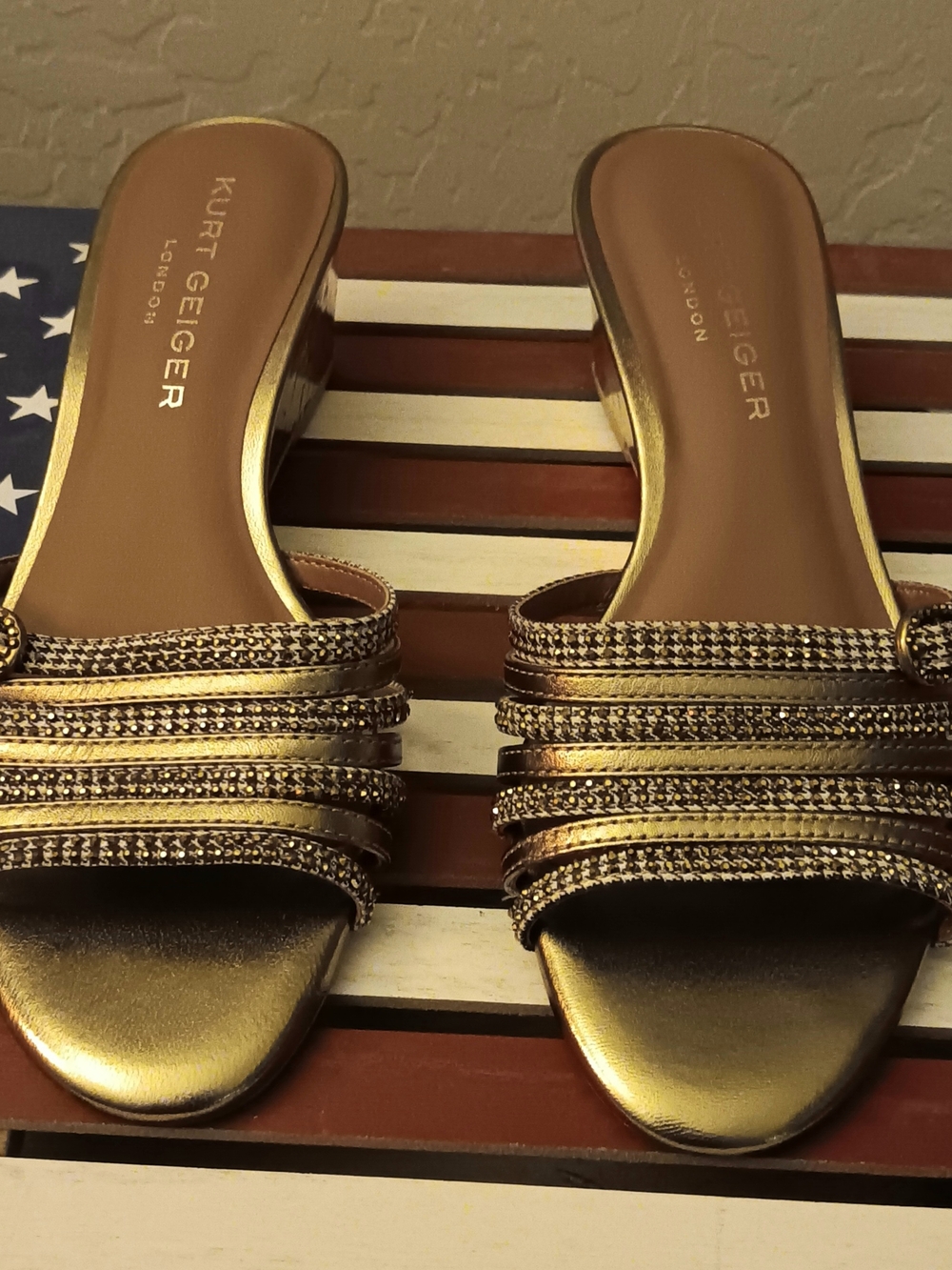 Kurt Geiger Metallic Gold Strappy Slide Sandals
